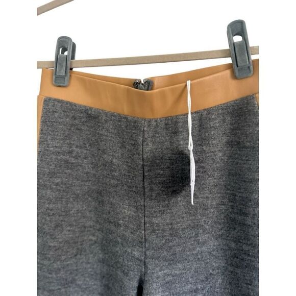 Staud Gray Tan Contrast Wide Leg Pants Size Jersey Faux Leather Designer NWT - Picture 3 of 13